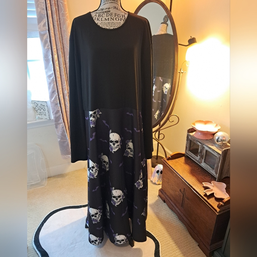 Black and Purple Skull Print Dress Goth Halloween